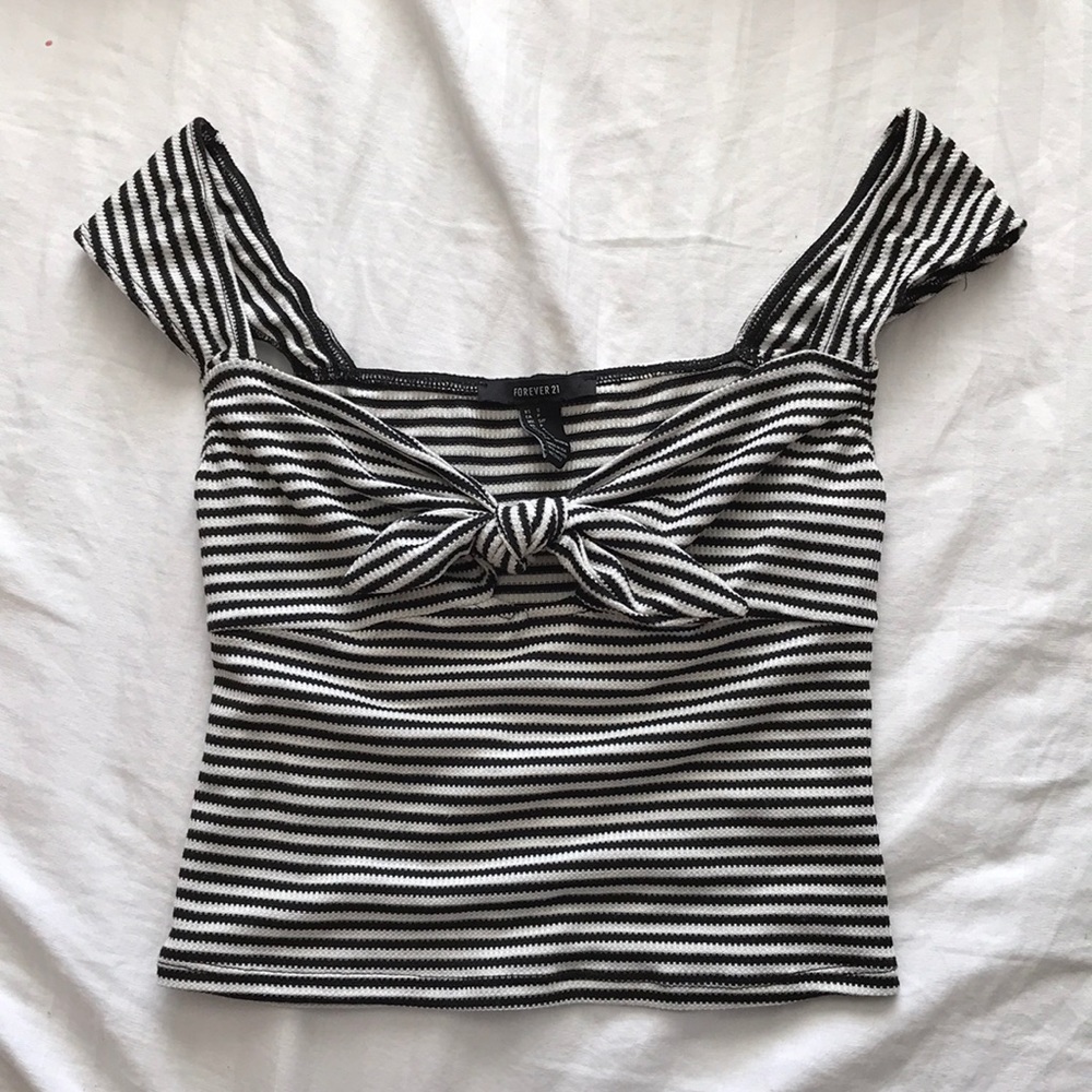 Black and white striped crop top